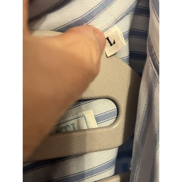 Tincati Milano Striped Dress Shirt •L• Premium Cotton Italy Blue Button Down - Picture 11 of 12